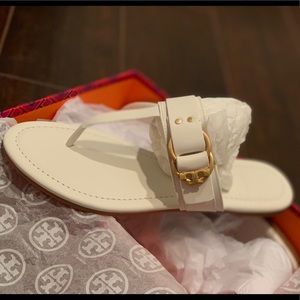 NIB Tory Burch Marsden Flat Thong Sandals Ivory -8